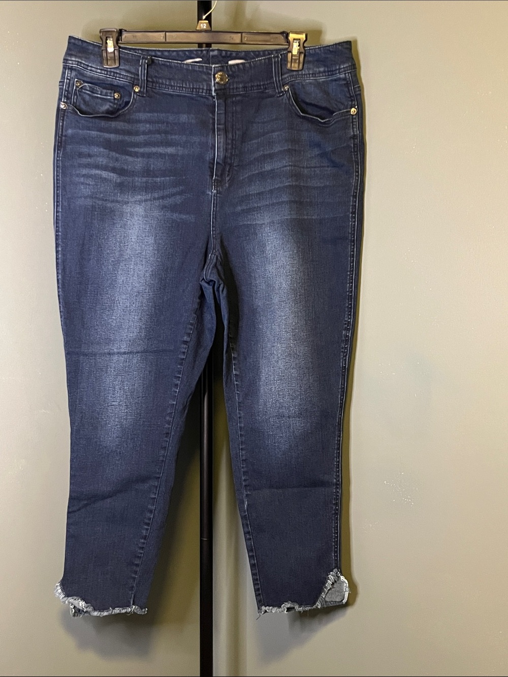 Seven7 Indigo Cropped Ankle Jeans with Frayed Hem